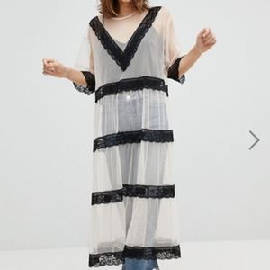 Lace Insert Smock Midi Dress